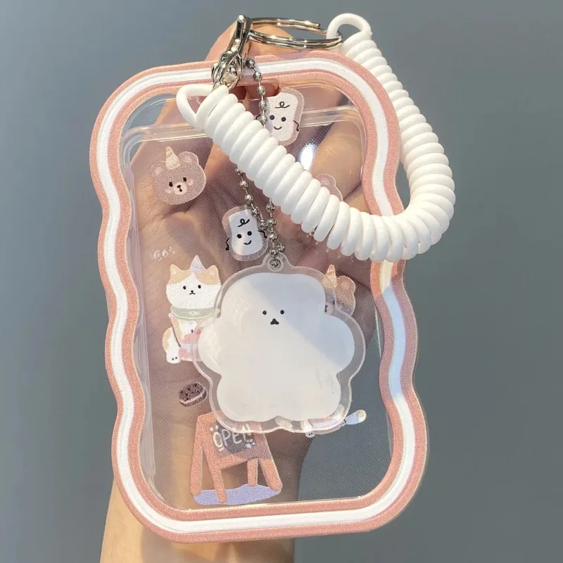 Cute Clear Kpop Photo Card Holder Set Girl Detachable Lanyard Charm Kawaii Cartoon Kpop ID Card Case for Student Campus Card
