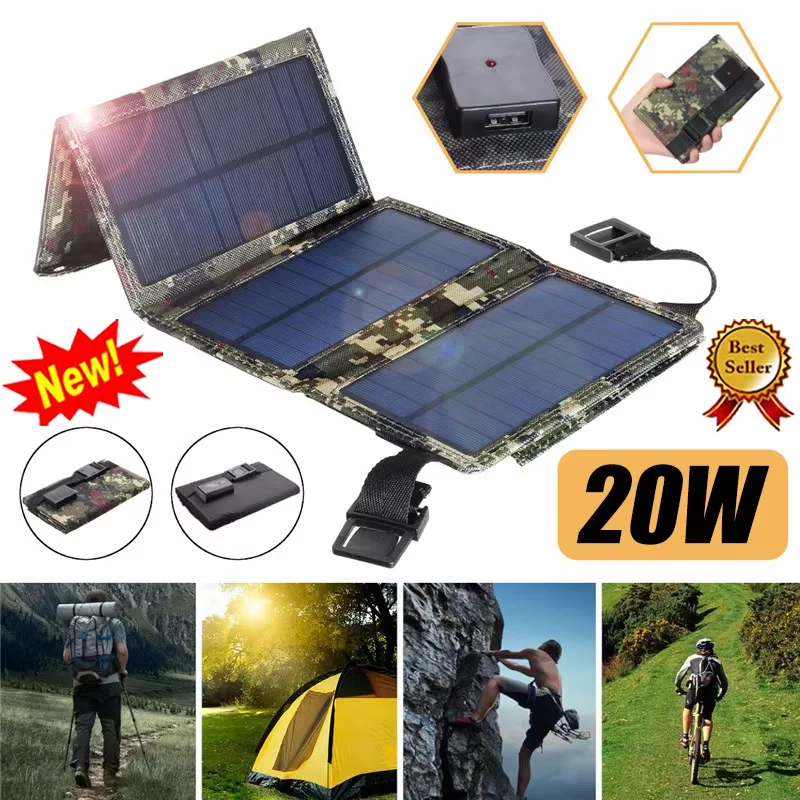 20W5V Most Popular Type Folds in The Same Direction USB Portable Flat Panel Solar Panel Outdoor Travel Waterproof Drop-resistant