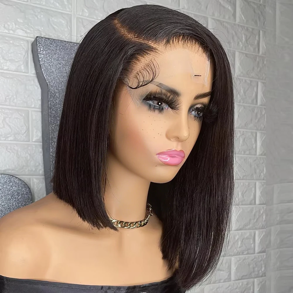 

250 Density Bone Straight Short Bob 13x6 Hd Lace Frontal Wigs Preplucked Peruvian Glueless Wigs 100% Human Hair Lace Front Wigs