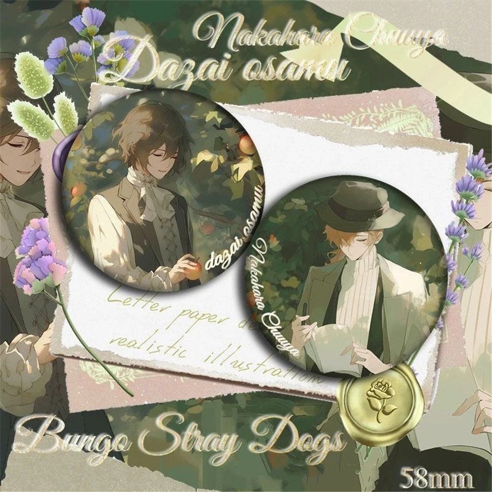 58mm Anime Bungou Stray Dogs dazai osamu Nakahara Chuuya Cosplay COSTUME Badge Pin SPTE Tinplate Brooch﻿ Prop Gift