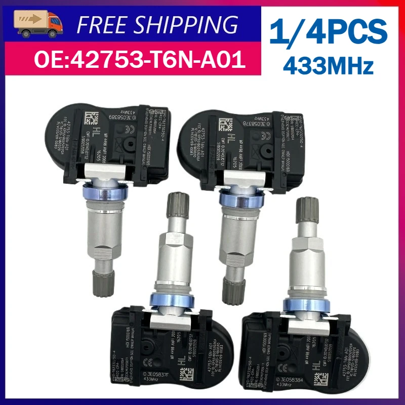 

Датчик системы контроля давления в шинах (TPMS) 42753-T6N-A01 для Acura RDX NSX TLX, 433 МГц, 1/4 шт., 42753-TG7-A51, 42753T6NA01