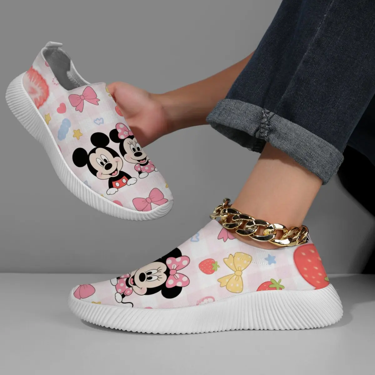 

Женские кроссовки Disney MINNIE Mouse, обувь без шнуровки на плоской подошве, женские лоферы, прогулочная женская вулканизированная обувь на плоской подошве, Zapatillas Mujer