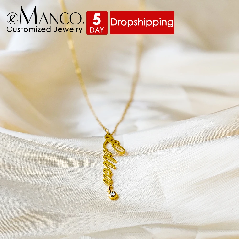 EMANCO  Stainless Steel Alphabet Pendant Customized Name Necklaces Shiny Birthstone Necklace Ladies Jewelry Gifts Factory Direct