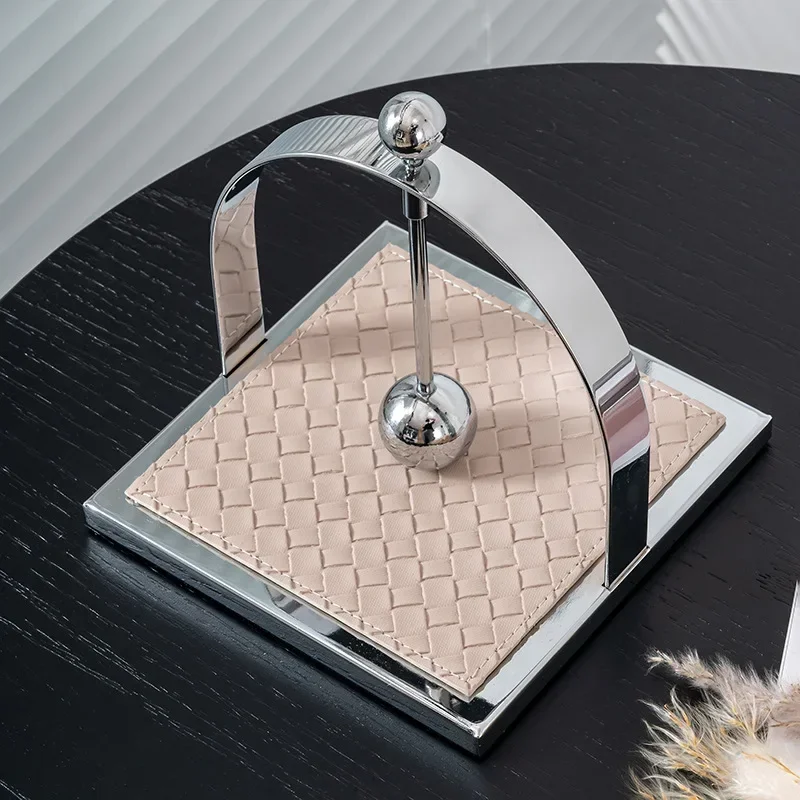 Stainless Steel Leather Decorative Tissue Holder, Square Walnut Tissue Box, Dining Table Center Napkin Holder, Home Decoration