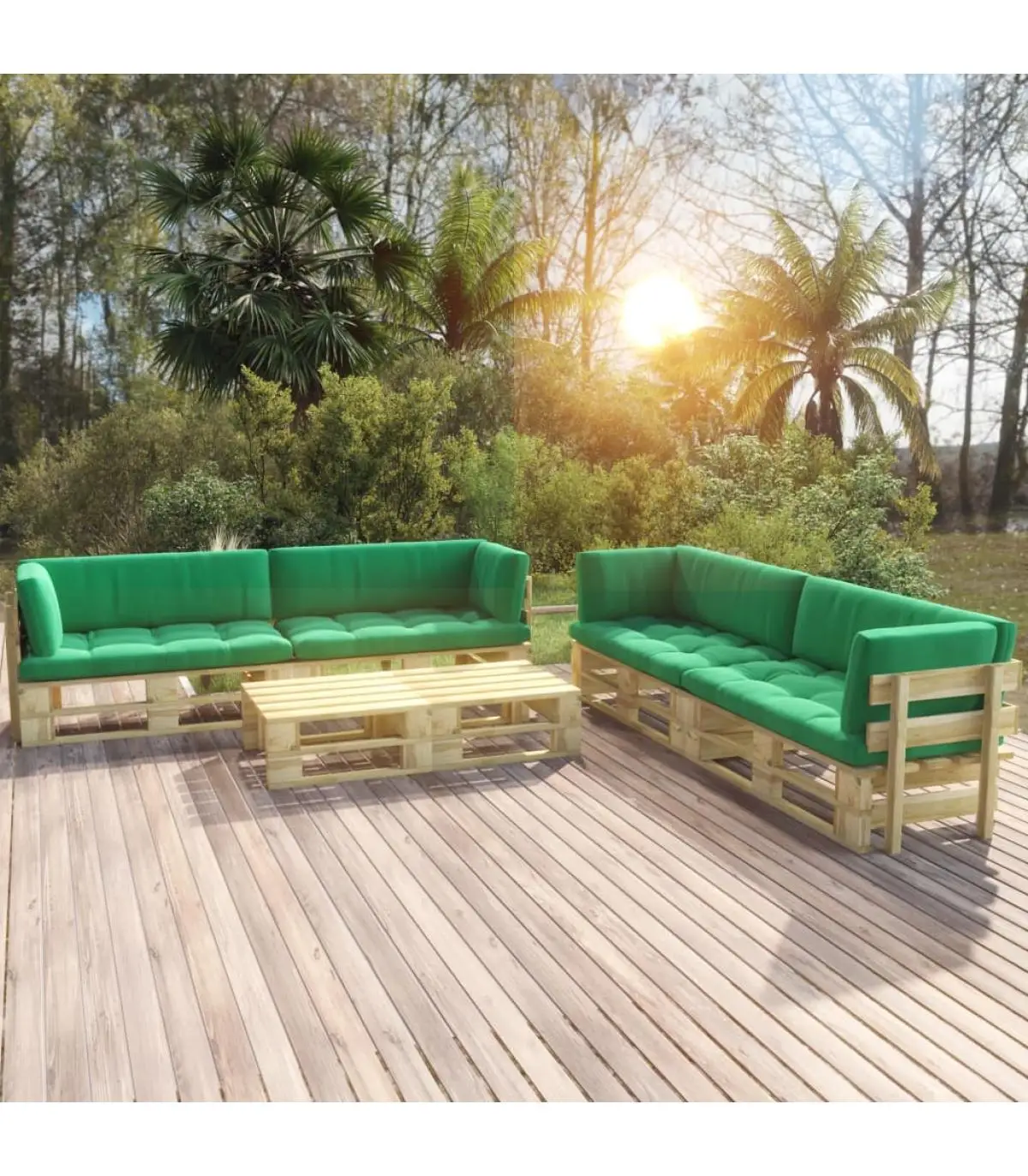 Garden sets pallet furniture 6 PCs and cushions pine wood green impregnated