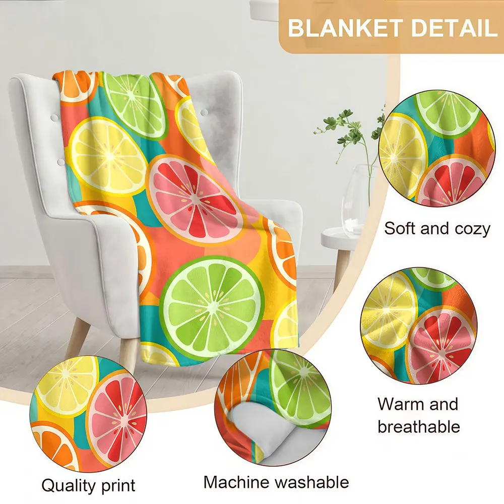 Colorful Citrus Slice Soft Warm Flannel Blanket Lightweight Cozy Christmas Halloween Home Decor Room