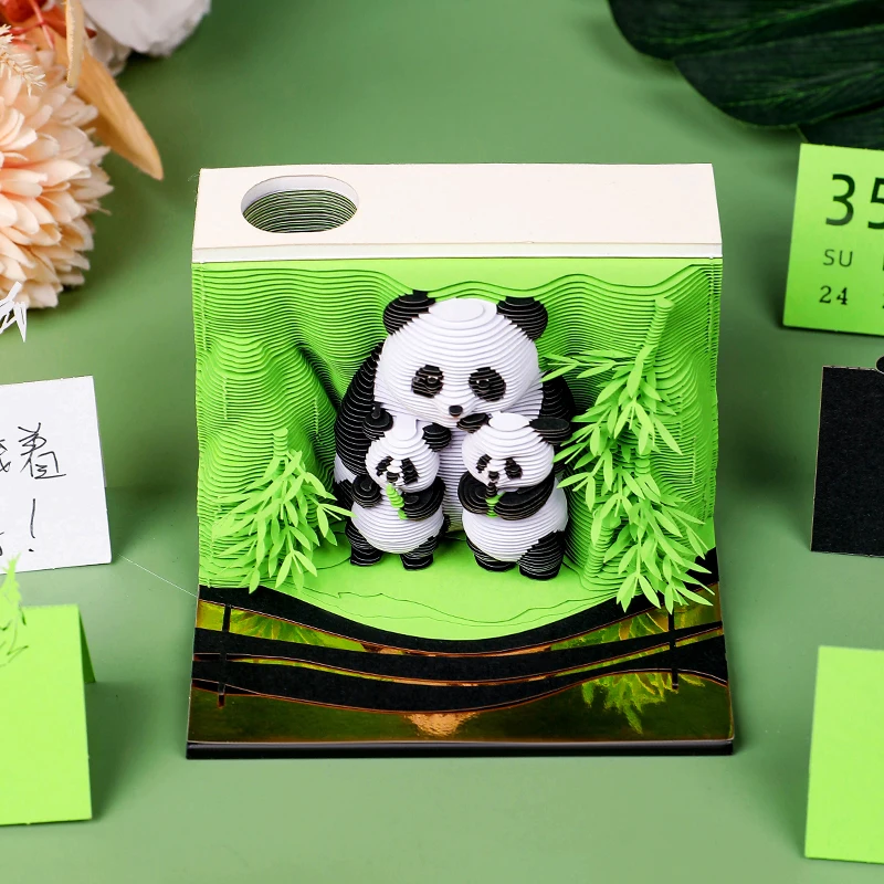 

Panda Desk Calendar 2026 Calendar Memo Pad Creative Desk Calendar DIY Notes Notepad 3D Art Calendar Paper Carving Gift House