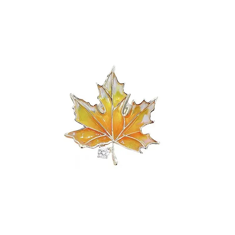 Farbe Gemalt Ahorn Blätter Design Metall Brosche Pin Zirkon Dekoration Gold Farbe Kragen Revers Broschen Pins Frauen Partei Schmuck – Detail 6