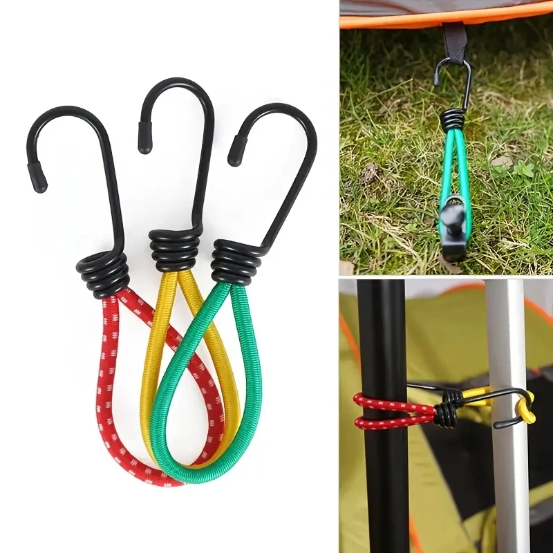 Outdoor Tent Elastic Cord Buckle Canopy Drawstring Ground Pegs Mat Sunshade Curtain Fixed Binding Elastic Hooks Tent Accessories