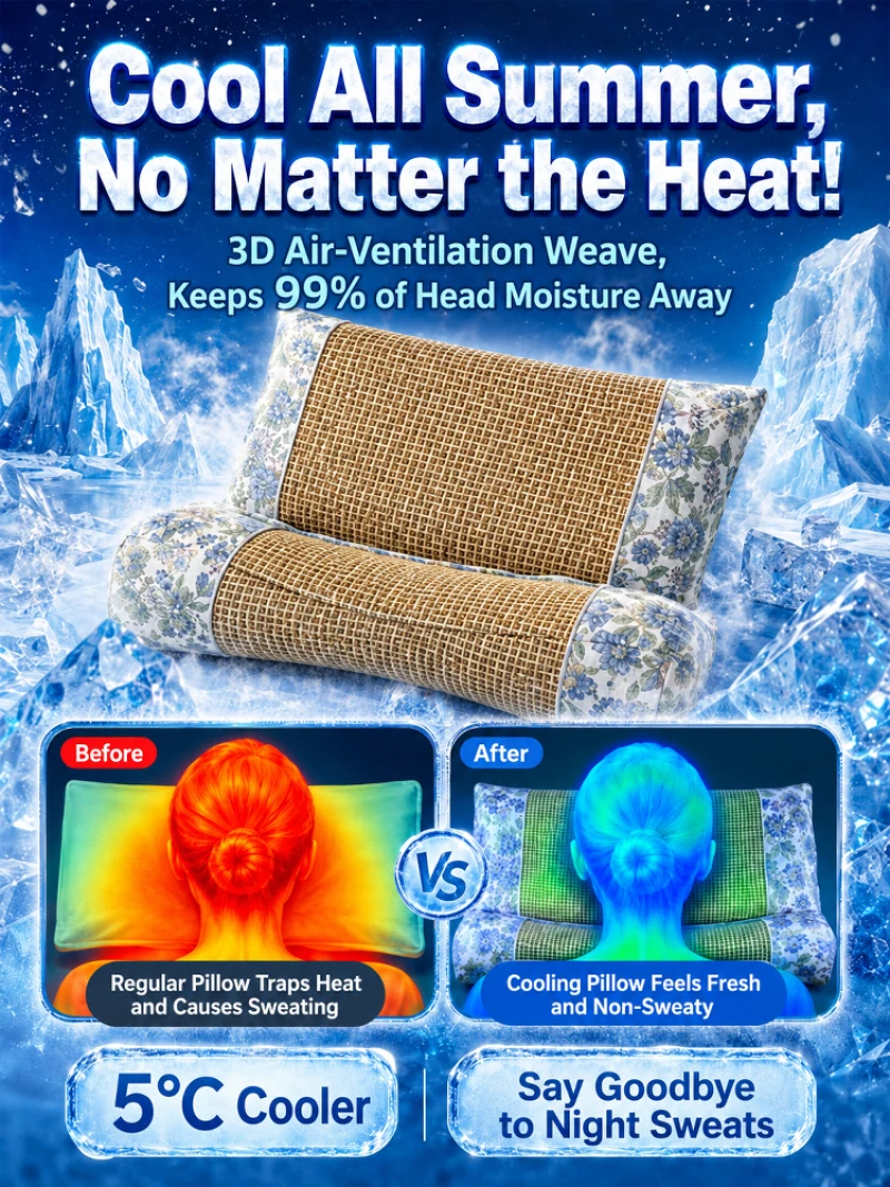 Adult Ice Silk Pillow Cooling Mat Neck Support Pillow Breathable Wheat Straw Pillow Sleep Aid Pillow Heat Therapy Cushion Home