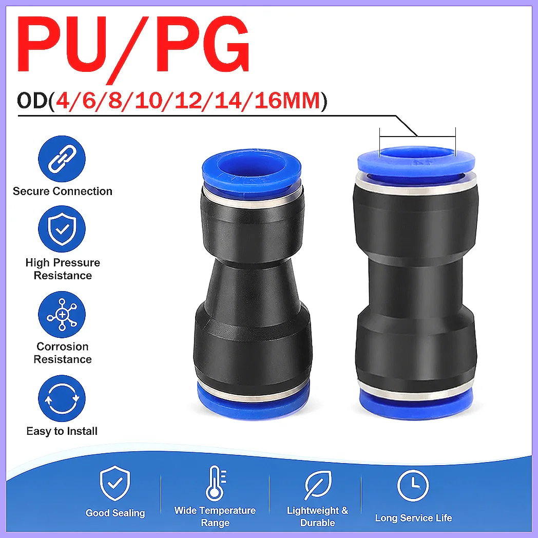 10PCS Pneumatic Quick Connector Fittings Push-to-Connect Air Hose Plugs PU PG 4mm 6mm 8mm 10mm 12mm Tube Adapter
