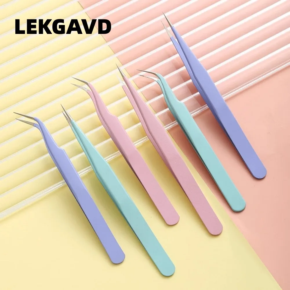 Stainless Steel Eyelash Tweezers Curved Elbow Nail Art Acrylic Gel Rhinestones Picking Tool Sequins Beads Sticker Nipper Tweezer