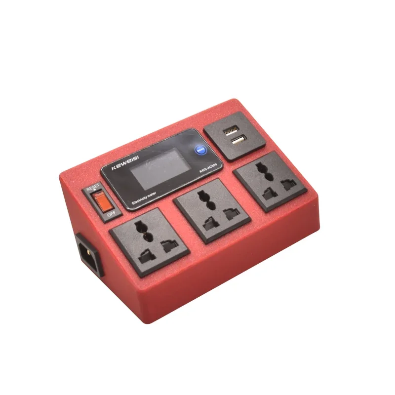 Desktop Power Strip Table Socket with Switch 3ways Universal Extension Socket 2USB Port Voltmeter Ammeter,C14 interface