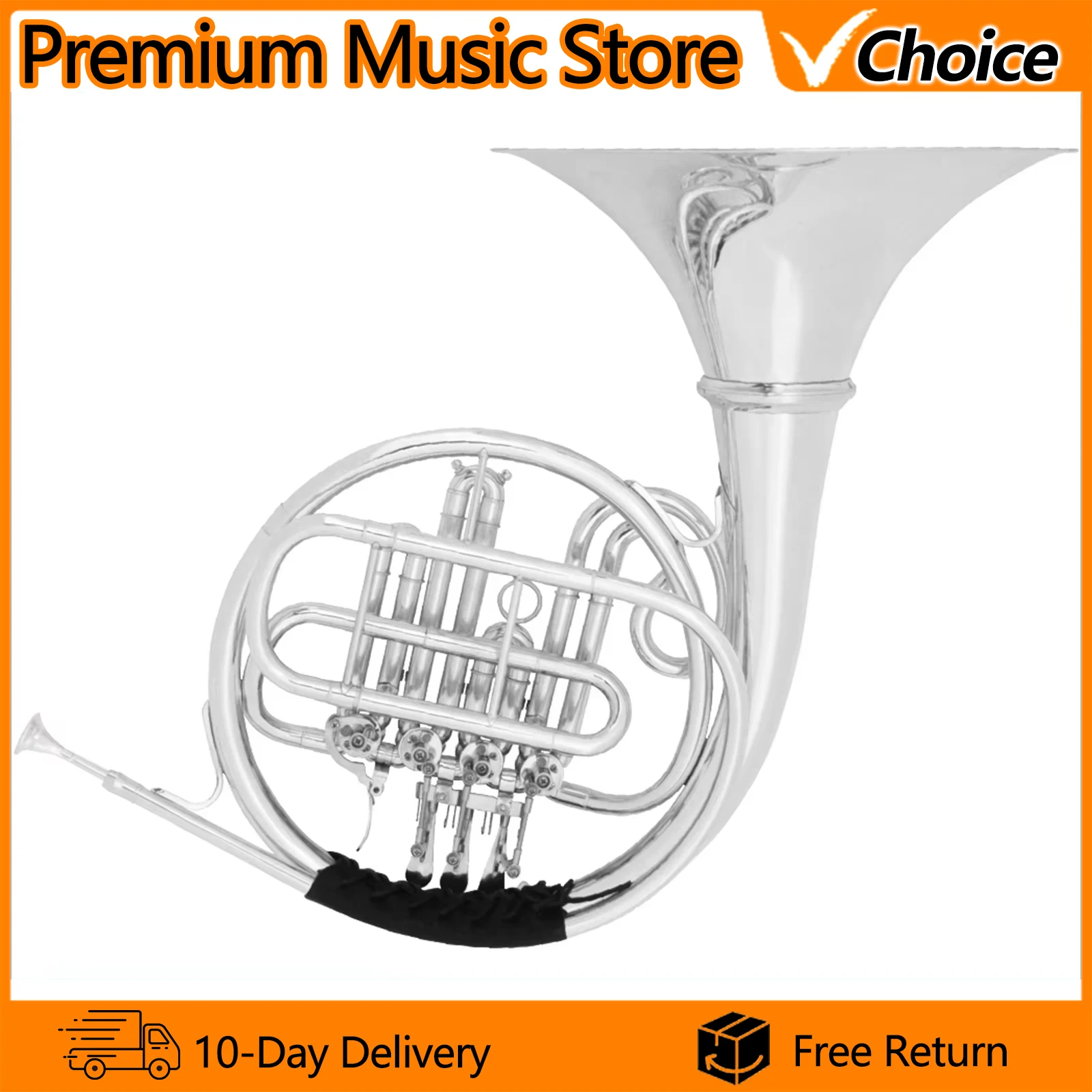 Hot Sale Bb Flat French Horn Silver Brass Body 3-Key French Horn Brass Musical Instrument with Case Golden Split French Horn