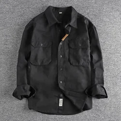 Vintage Style Work Shirt with Multi-purpose Pockets for Men Classic Long Sleeve Button Up