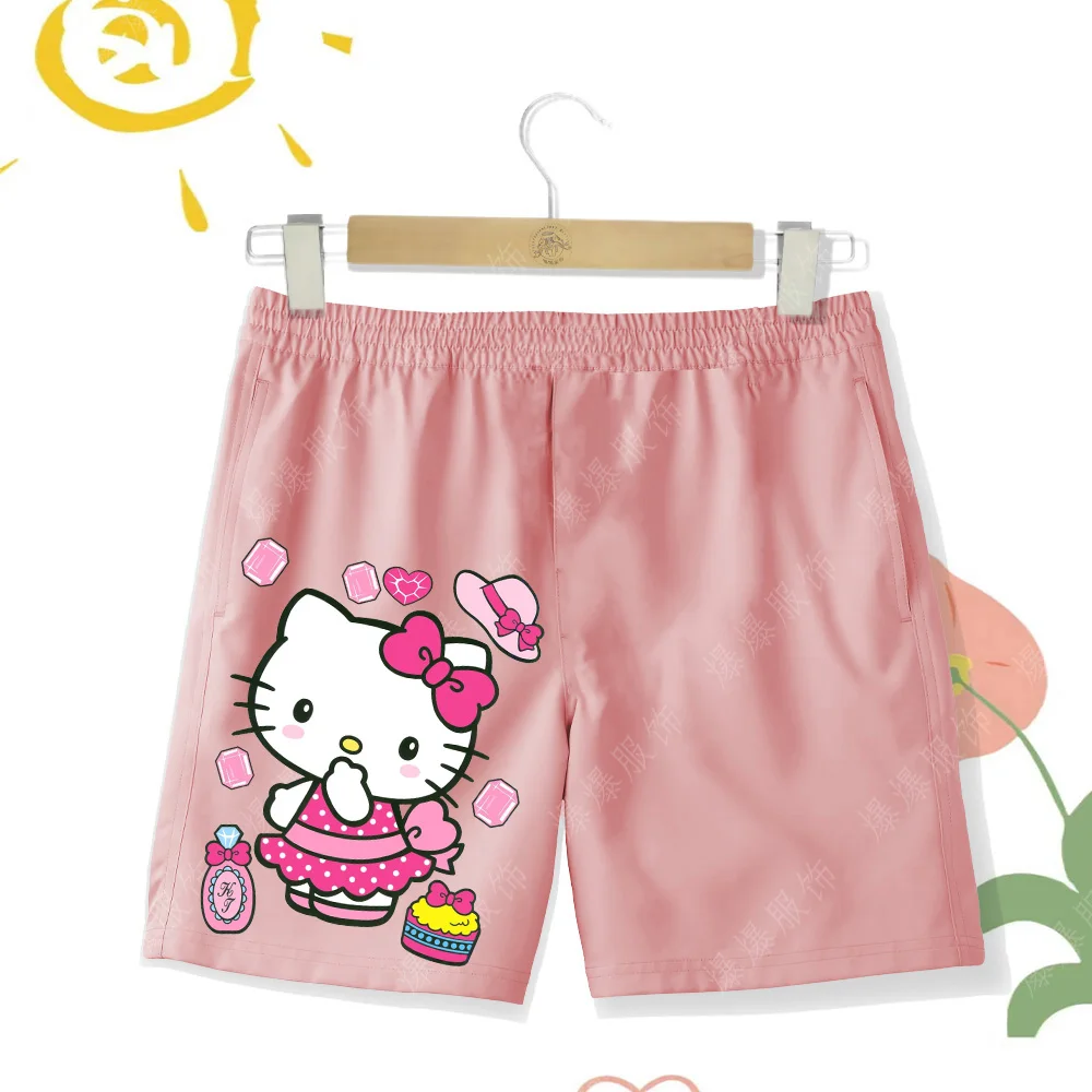 Cartoon kids Sanrio Girls Casual Sports beach shorts Kawaii Hello Kitty Printed Summer Comfort Vacation Swimming beach pants