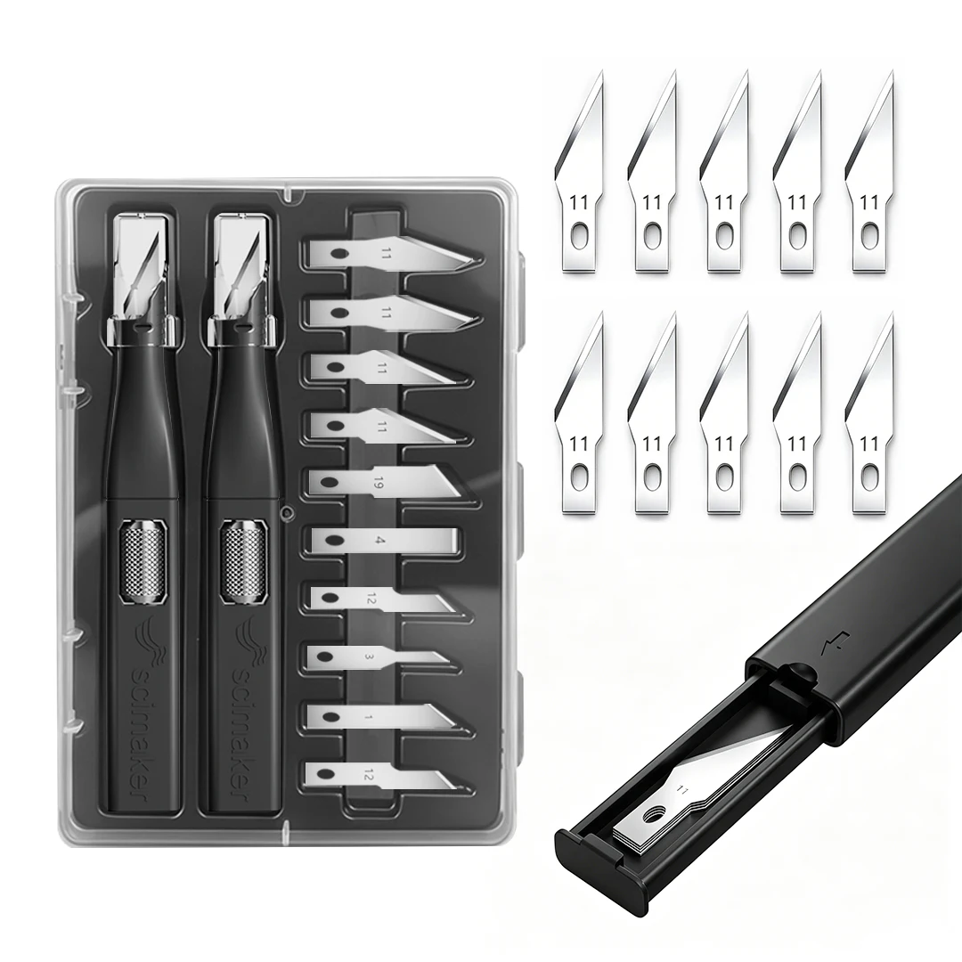 

2-Piece Precision Craft Knife Set,including 10 replaceable special-shaped blades，for DIY Art, Paper Carving & Model Making
