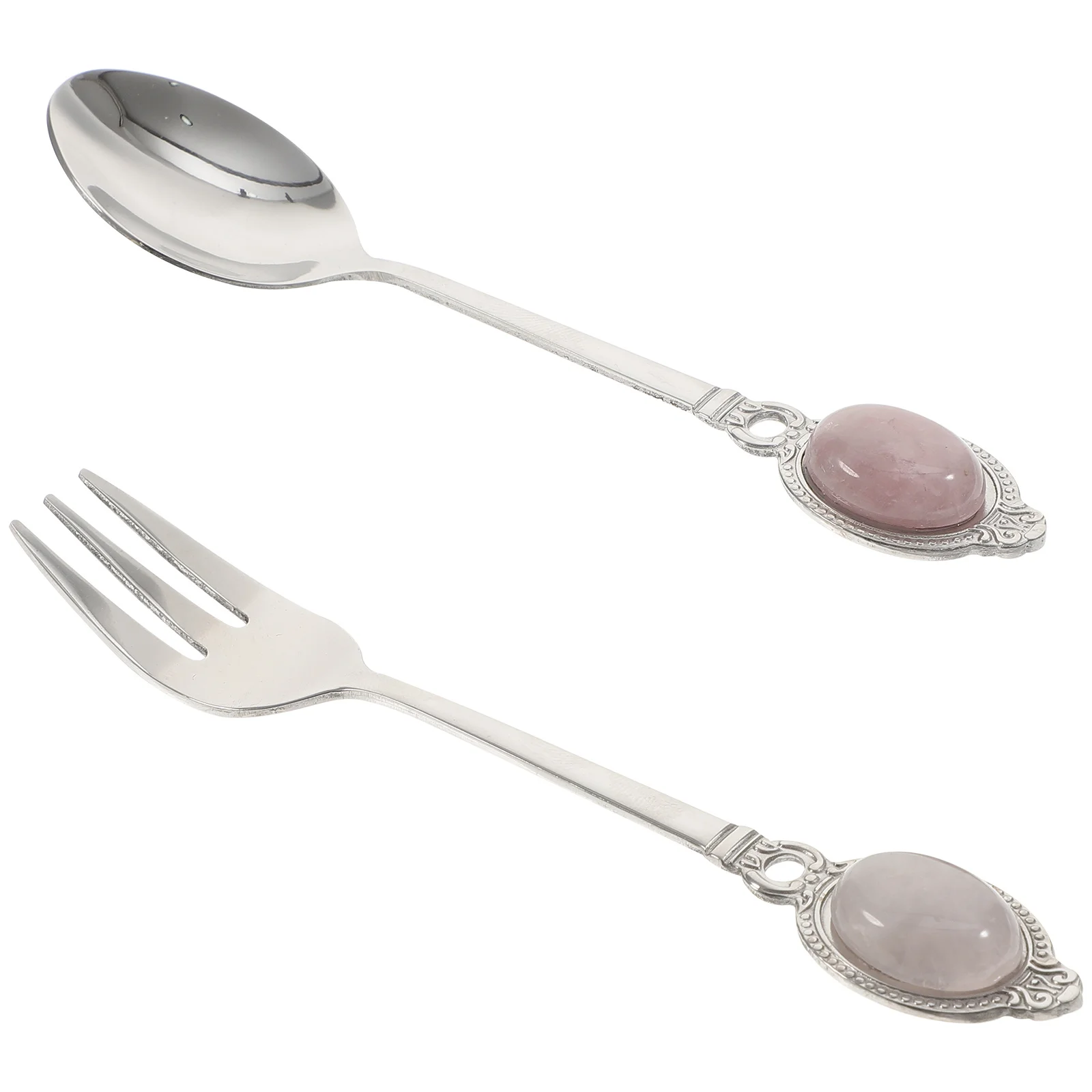 

1Set Crystal Stone Dessert Spoon and Appetizer Fork Set Reusable Multi-Function Ergonomic Wear-Resistant for Party Home
