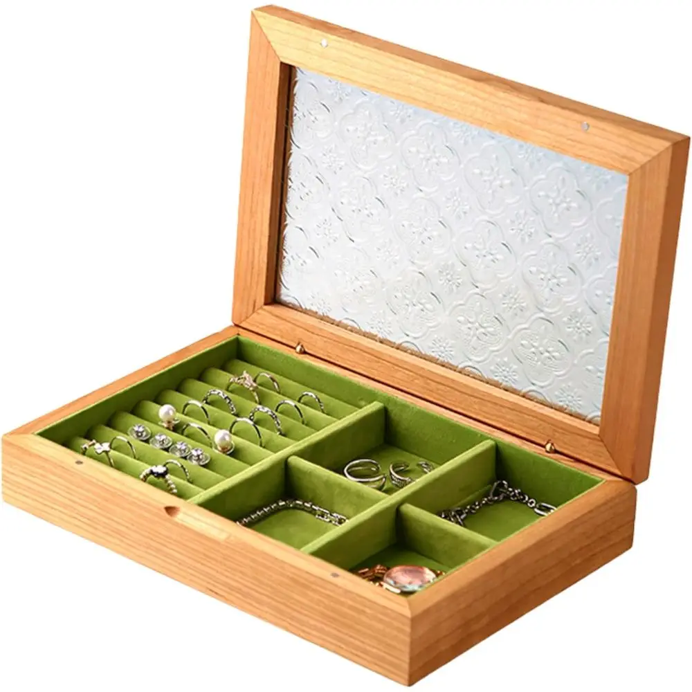 

Wooden Jewelry Box for Women, Medium Size Natural Solid Cherry Wood Vintage Trinket Organizer with Large Storage, Ring Compartme
