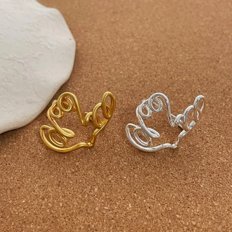 Minar Minimalist Abstract Irregular Line Open Adjustable Cocktail Ring for Women Real Gold Silver Plating Copper Alloy Gifts