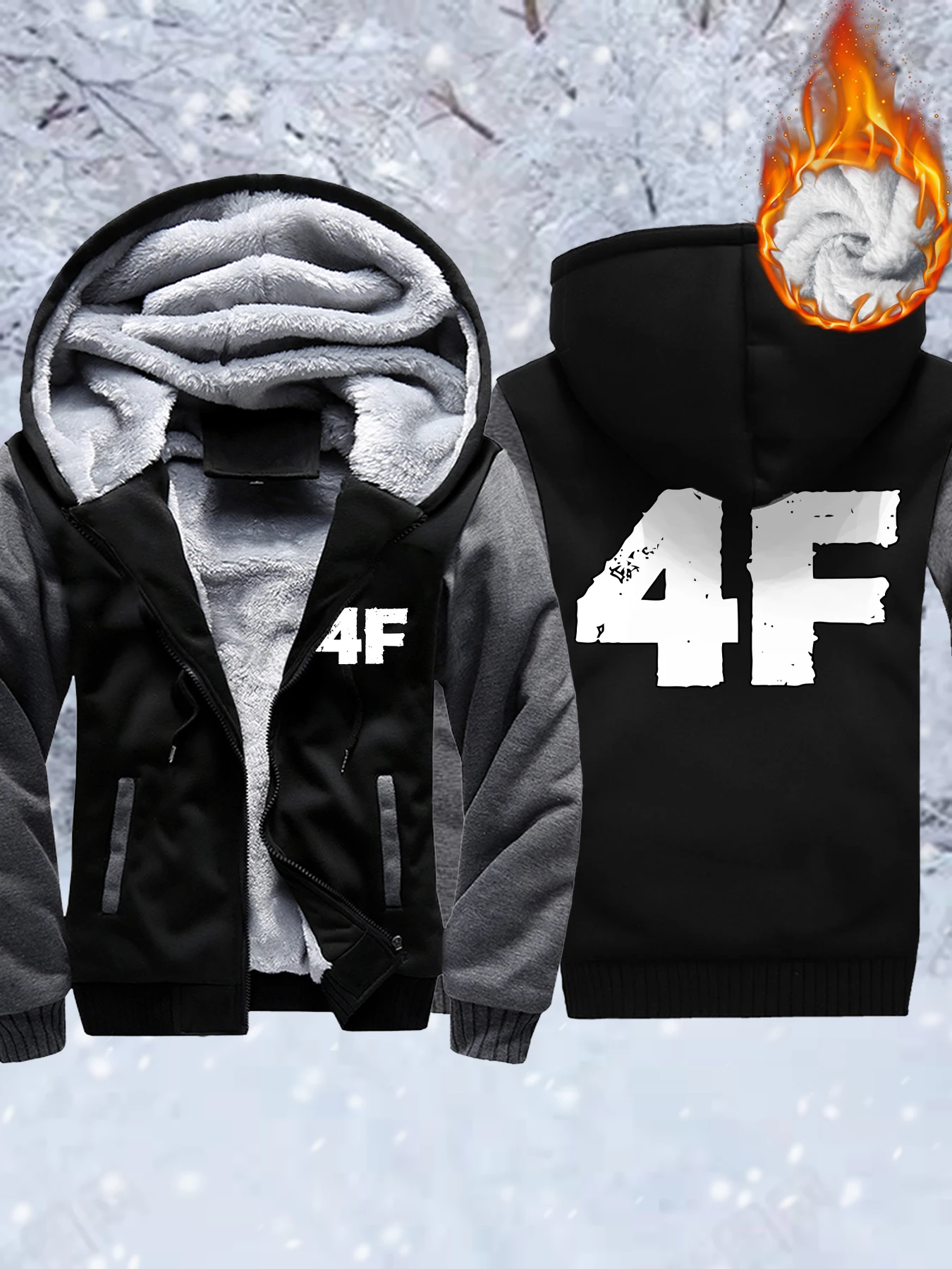 

4F Eye-Catching Print Mans Coat Zipper Thick Hoodie Casual Soft Jackets Warm High Quality Outdoor Jacket Winter Fashion Coats
