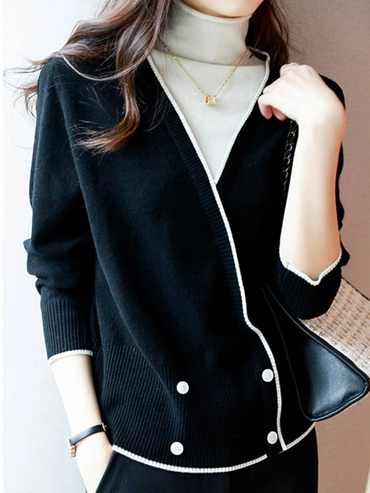 

Элегантный трикотажный топ с длинными рукавами: комфортный, простой дизайн, высококачественный брендовый женский модный топ для ранней осени, для повседневной носки и поездок на работу