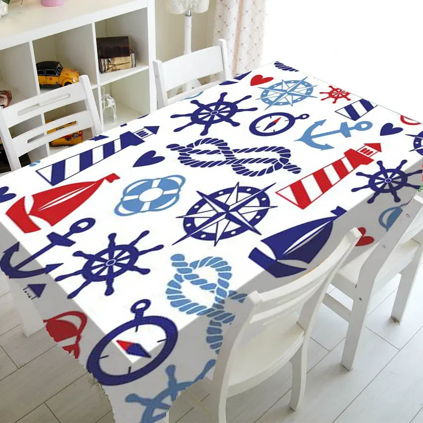 

Nordic Blue Sailor Printing Tablecloth Restaurant Coffee Wedding Kitchen Dining Table Decoration Picnic Washable Tablecloth