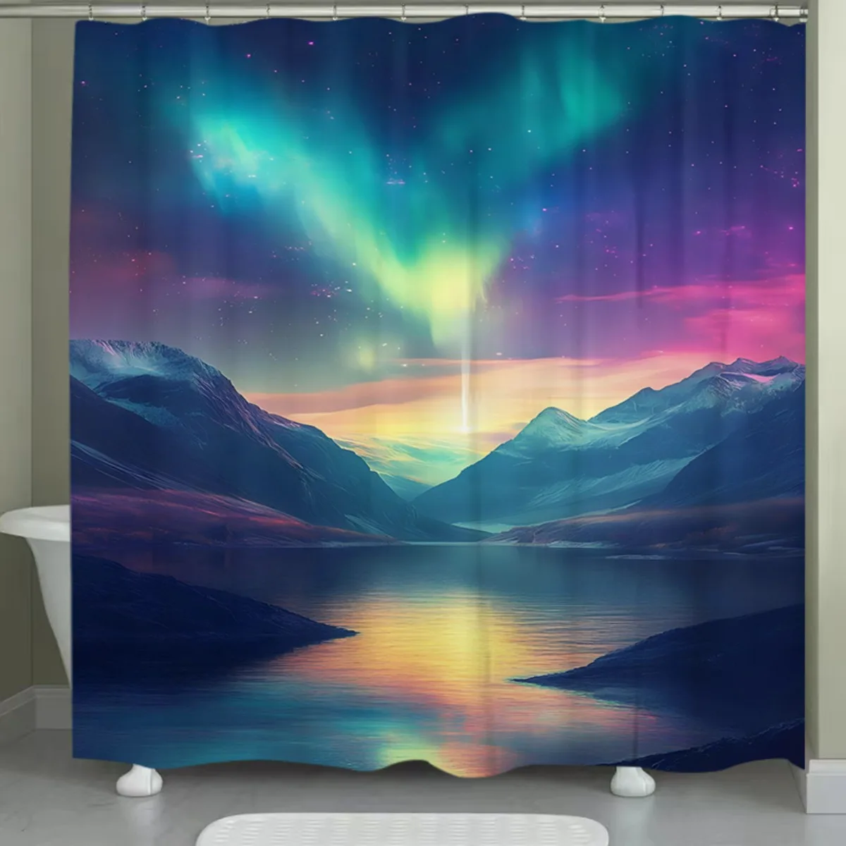 

one pc Colorful_aurora_over_mountain_landscape Spring bathroom curtains, digital printed polyester shower curtains, non perforat