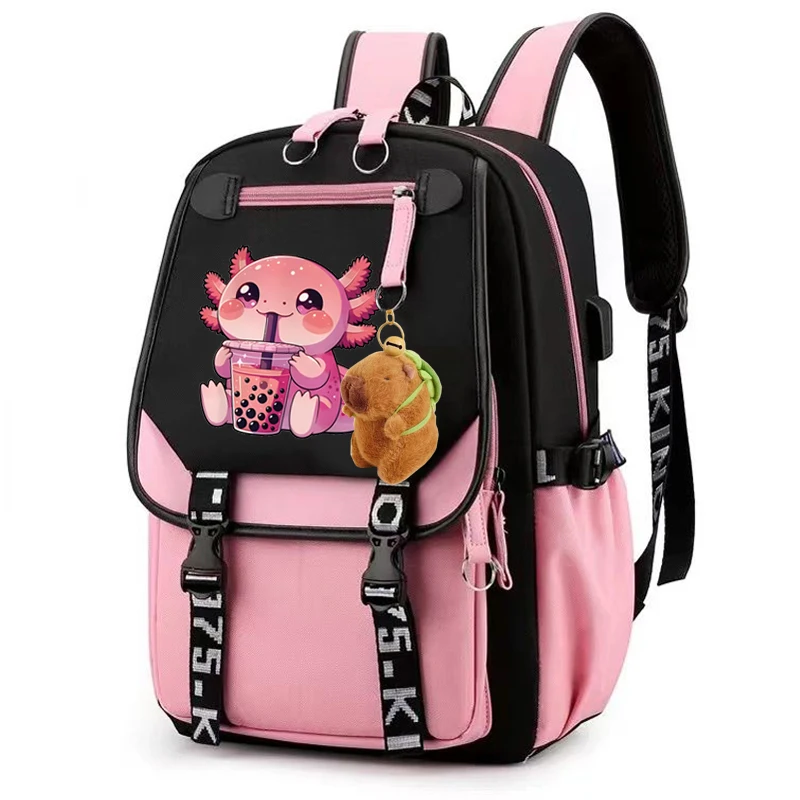 

Рюкзак с героями мультфильмов Boba Axolotl Bubble Tea, школьные сумки в стиле аниме для студентов, подростков, женский рюкзак для ноутбука, дорожные рюкзаки