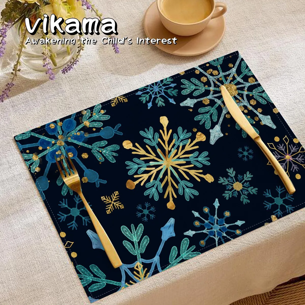 VIKAMA Christmas Placemat Set Snowflake Print Table Mats Perfect for Christmas and New Year Party Decorations kitchen