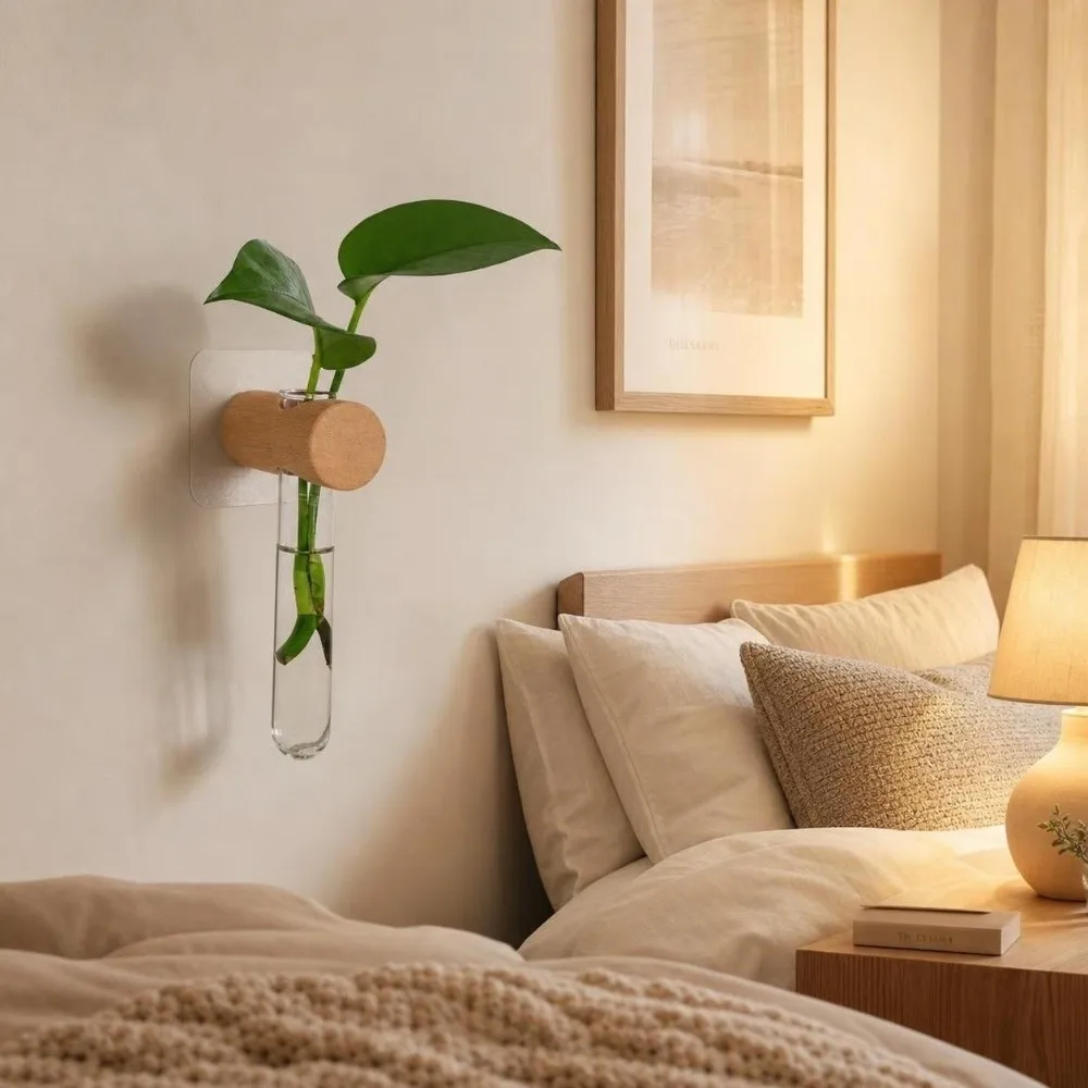Wall Shelf Wooden Hydroponic Planter Shelf Home Ornaments Vase Wall Mounted Planter Retro Geometric Flower Pot Home Decor