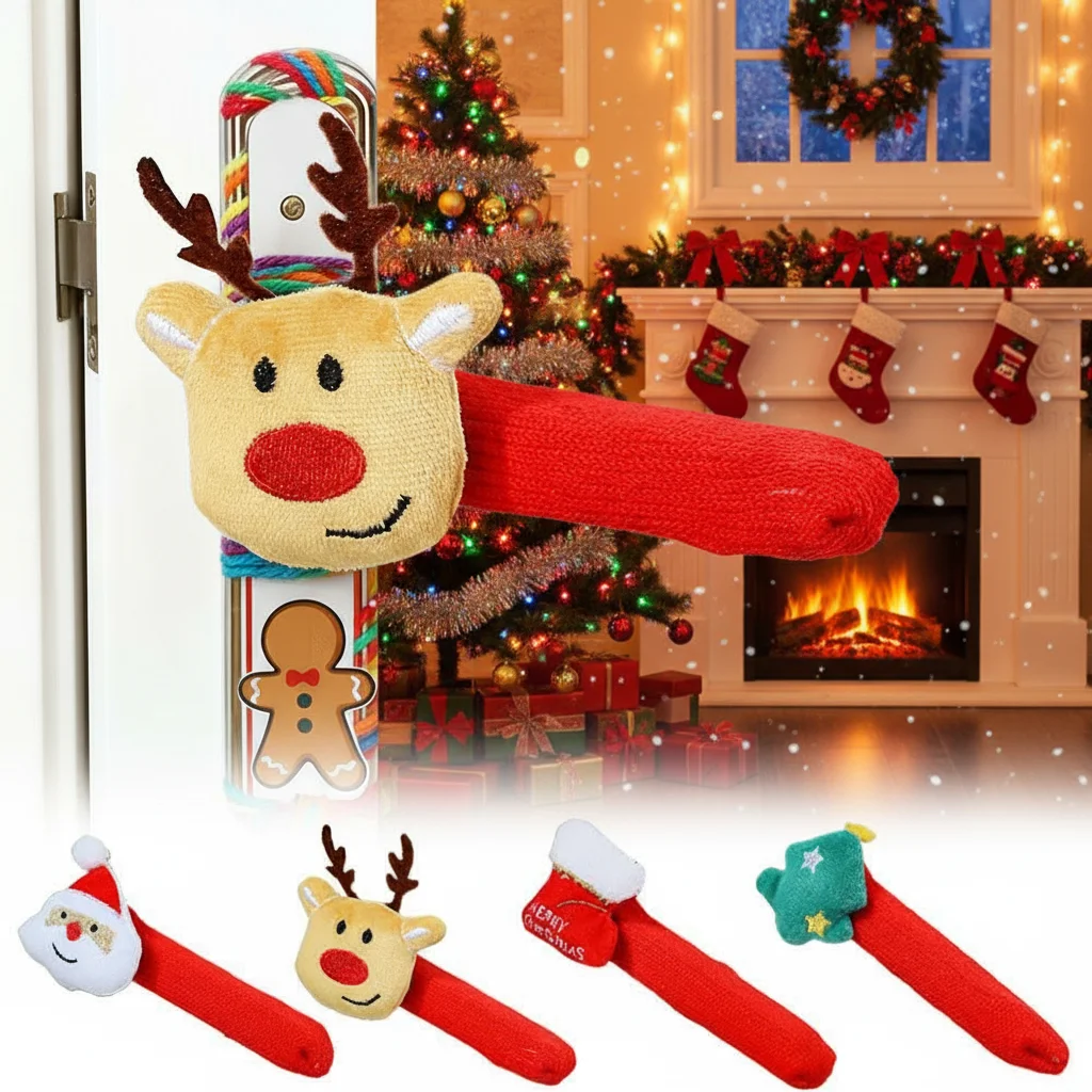NEW Christmas Decorations Door Handle Covers with Hanging Bells Soft Christmas Decors Xmas Pendant For  Festives Accessories