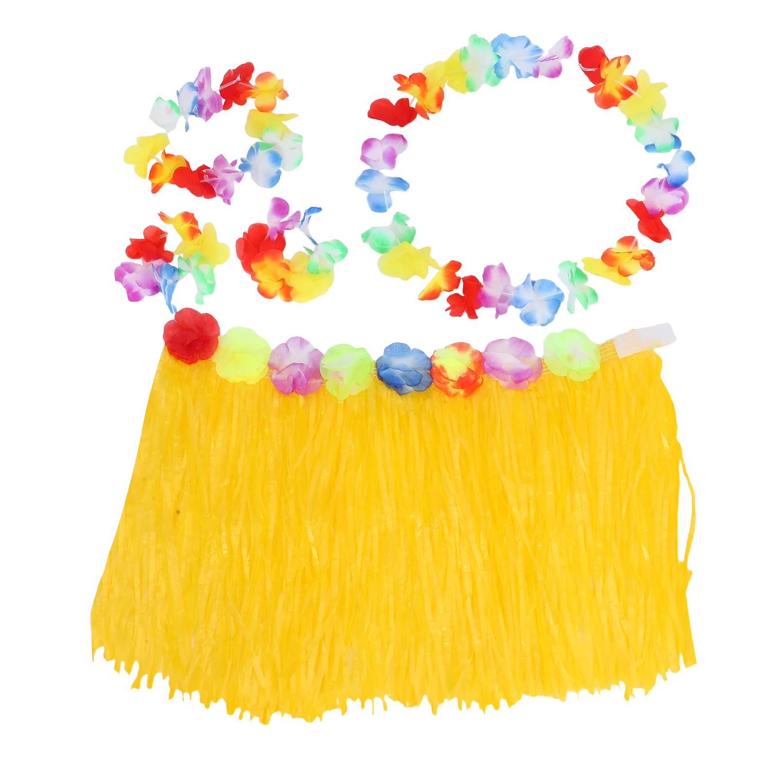 

Kids Grass Skirt Set Hawaiian Flower Headdress Bracelets Neck Garland Tropical Party Costume For Luau Beach Event Hawaiian
