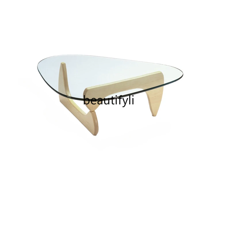 

Coffee Table Glass Solid Wood Living Room Creative Cream Style Retro Italian Minimalist Triangle Designer