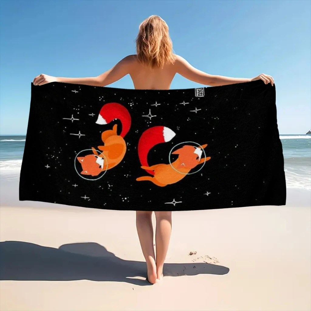 Microfiber Beach Towel Space Foxes Print Quick Dry Sandless Beach Blanket Soft Comfortable for Men Women Camping Pool Towel