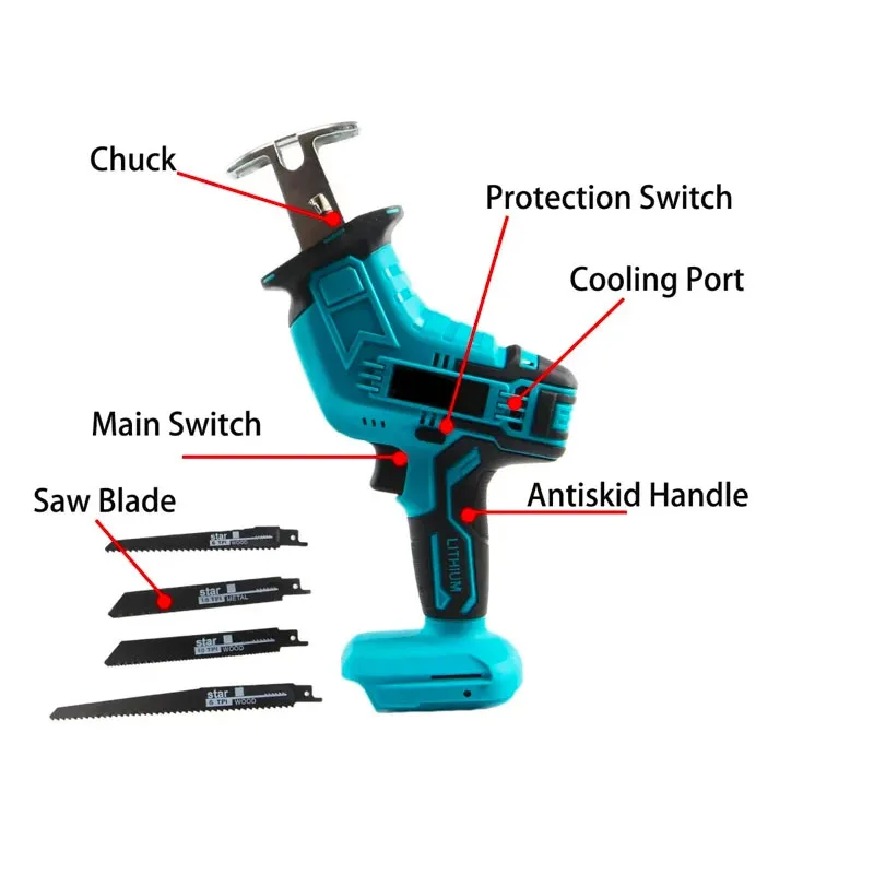 Cordless Electric Reciprocating Saw For Makita 18V Battery Variable Speed Wood Metal Cutter Tool Rechargeable Electric Saber Saw