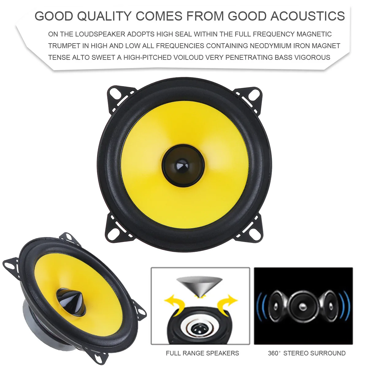 2pcs Car Speaker 2 Way 4 Inch 60W Full Range Frequency Car Audio Stereo Speaker, 2x60W Full Range Car Audio Stereo Speaker