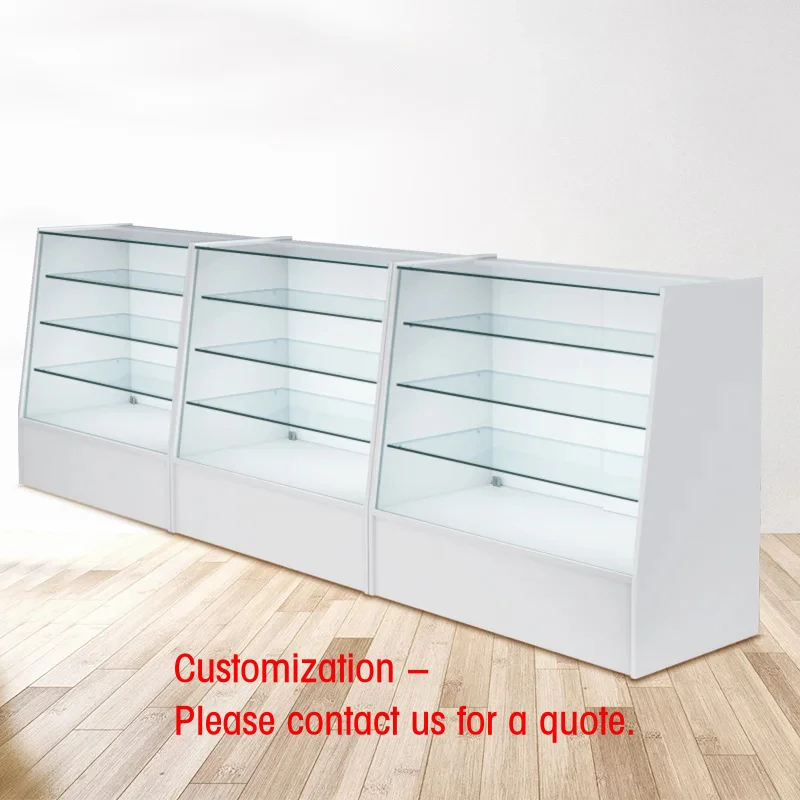 custom.2026 Customized Durable Jewelry Glass Showcase LED Light Powder Coated Counter Storage Cabinet TC
