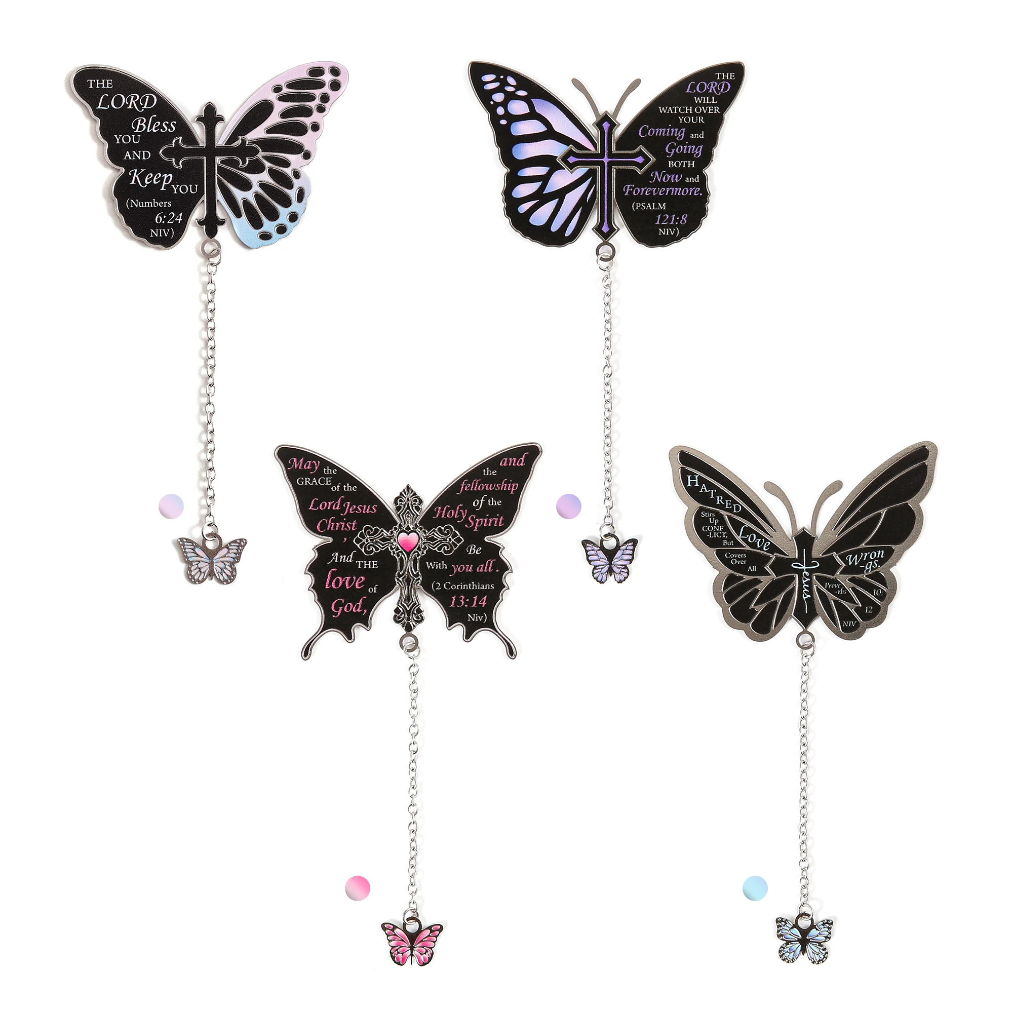 

4 шт. металлические закладки-бабочки из Библии с цепочкой, вдохновляющие книжные знаки с христианскими Писаниями для любителей книг, писателей, читателей C