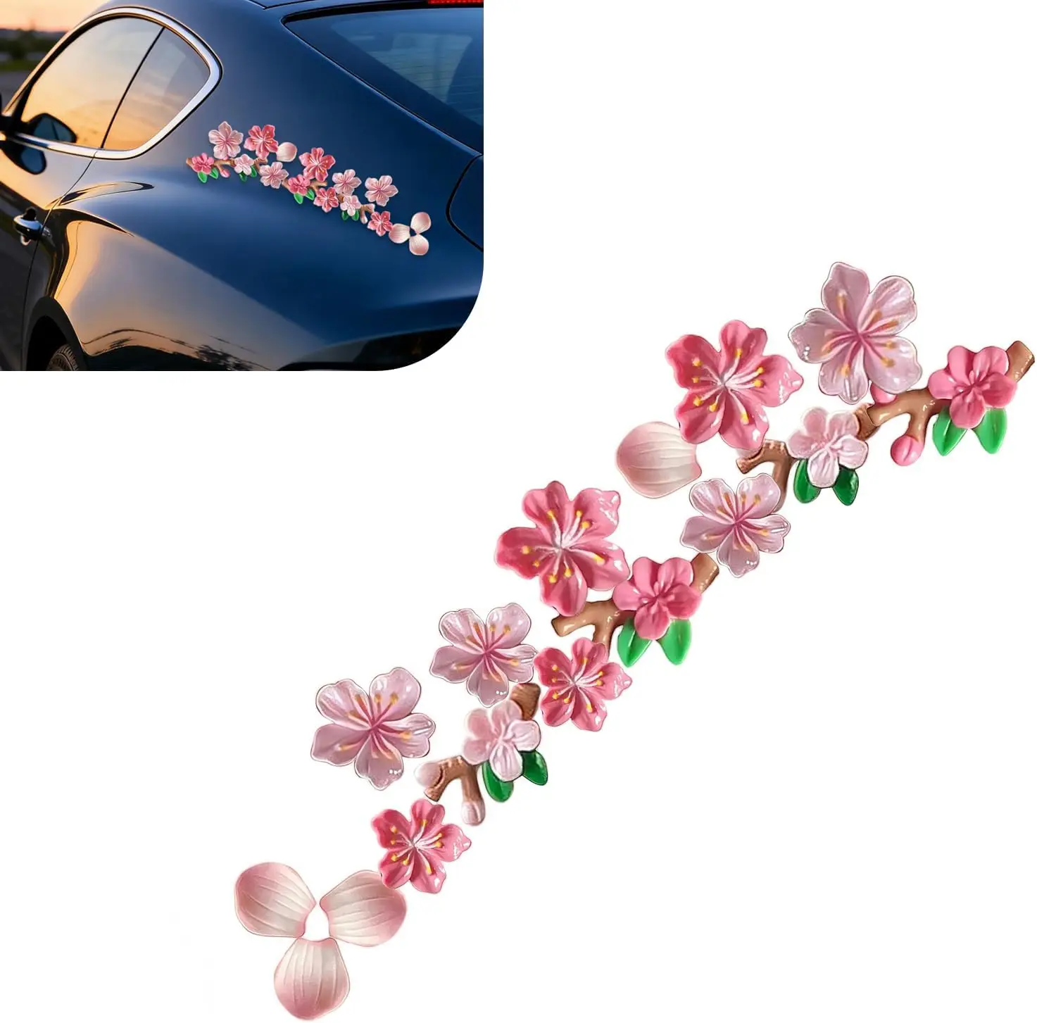 3D Float Kirschblüten-Blumen-Autodekorationen, DIY-Harzaufkleber, modische Ornamente für die Rückseite des Autos, passend für Autos, Elektrofahrzeuge – Detail 9