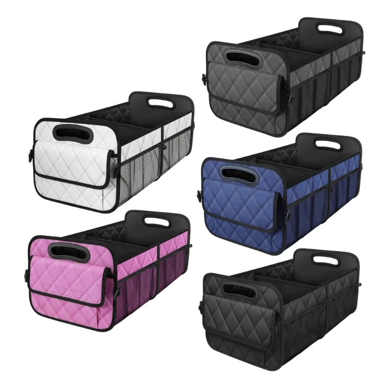 

Car Storage Box Car Trunk Foldable Automotive SUV Cargo Storage Tool with Mesh Pocket Double Compartment