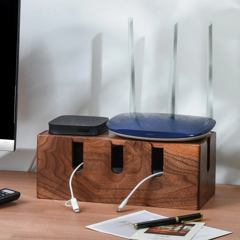Plug-in Board Storage Box Charging Cable Storage Artifact Data Cable Row Plug Walnut Cable Box Desktop Hub Box