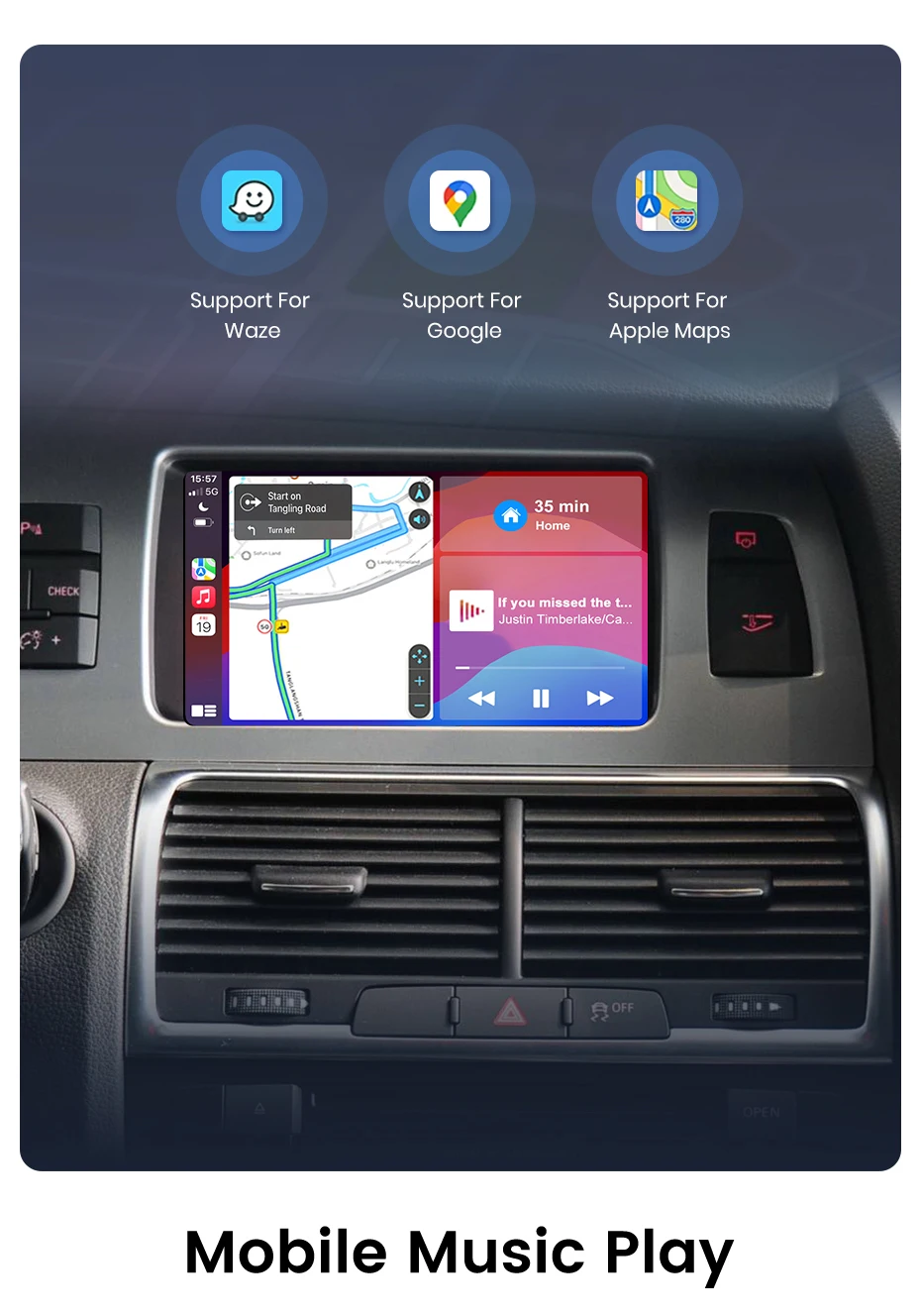 Junsun Wireless CarPlay Android Auto Decoder für Audi A6 C6 A7 C7 2009-2011 für Audi Q7 2010-2015 MMI 3G Airplay Mirror Link – Detail 6
