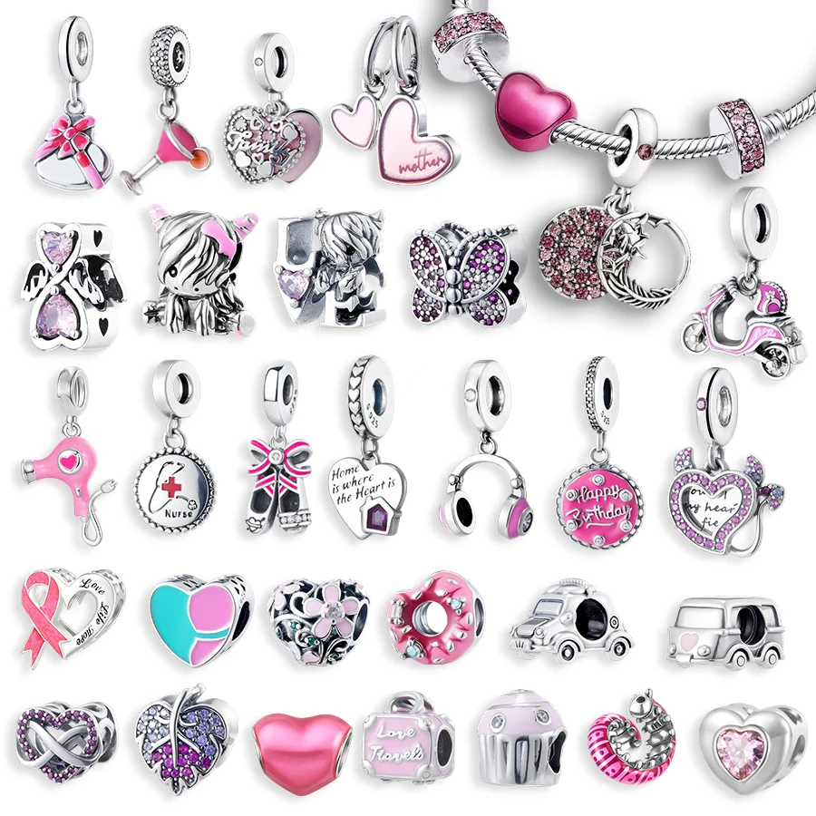 

НОВЫЕ розовые подвески-шармы в виде сердца и бабочки для медсестер, бусины для путешествий, подходят для оригинальных серебряных браслетов 925 пробы, для самостоятельного изготовления украшений, подарок для женщин