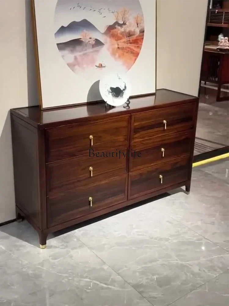 

FG10New Chinese-style solid wood chest cabinet storage bed end ebony six bucket storage cabinet