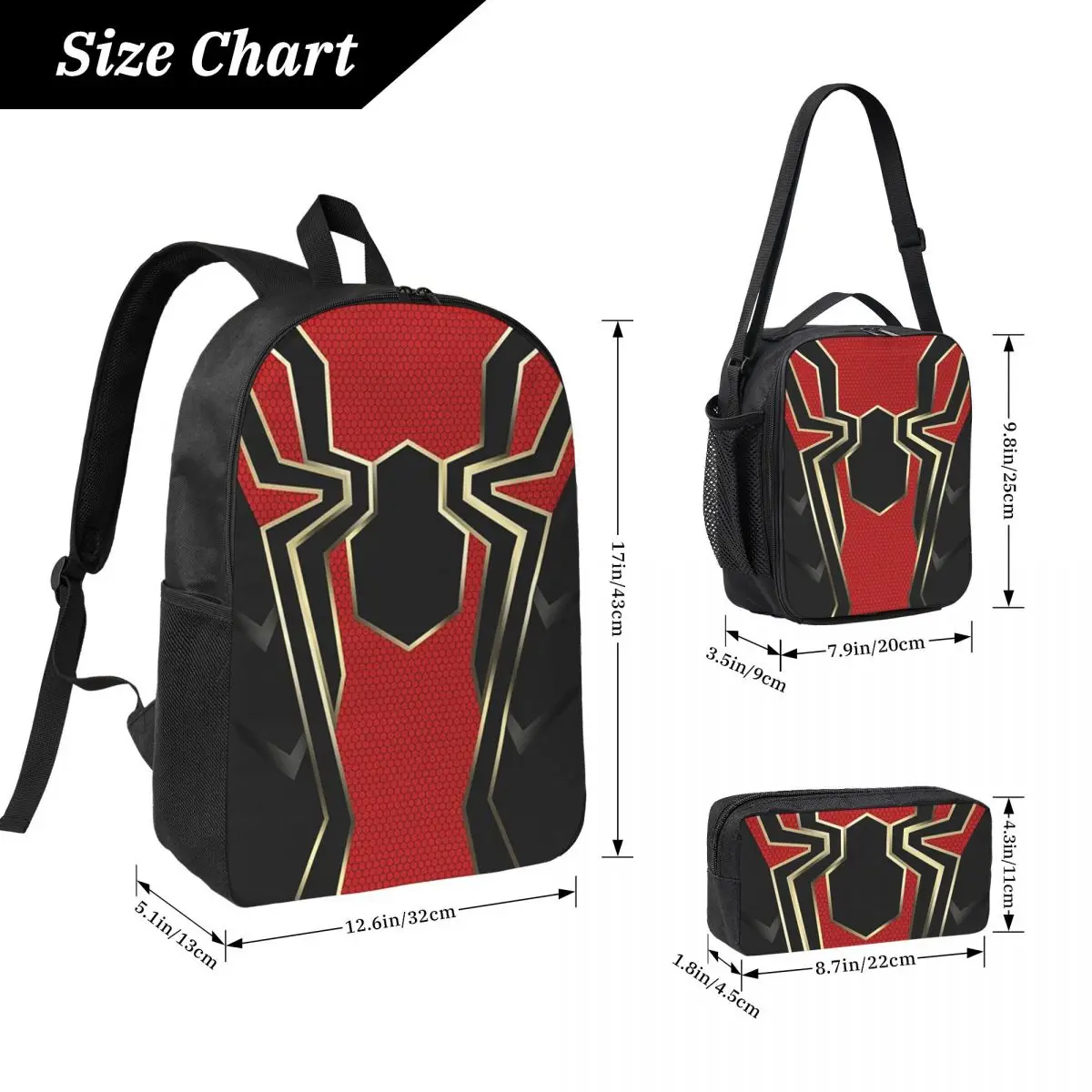 Iron Spider Backpack Student Boys Girls BookBag School Bag Computer Shoulder Bags 3ps Insulated Lunch Bag Pencil Case