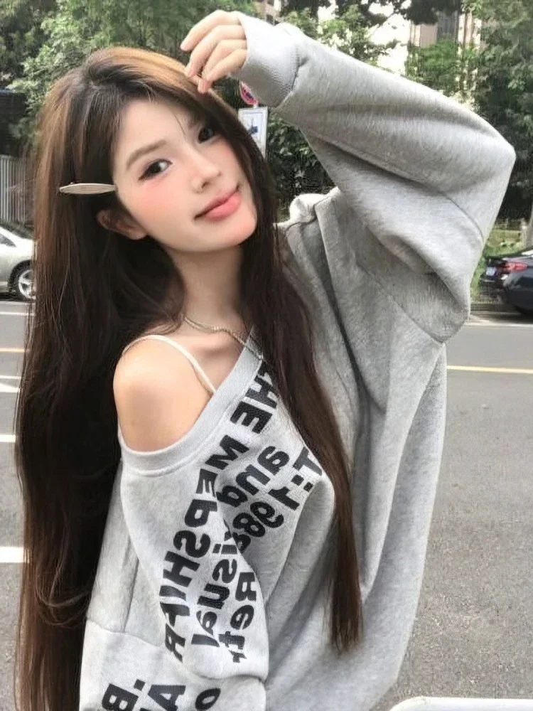 Y2K Fashion 2025 Women's Sexy Oversized T-Shirt - Long Sleeve Streetwear Print  Fall Winter Korean Style Top