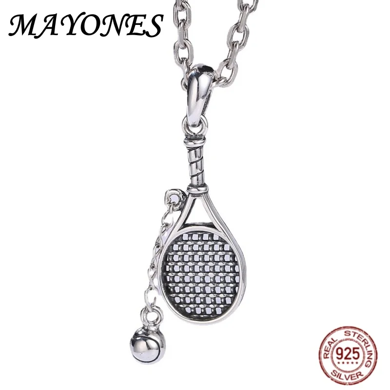 S925 Pure Silver Badminton Racket Pendant Tennis Racket Pendant European And American Creative Souvenir