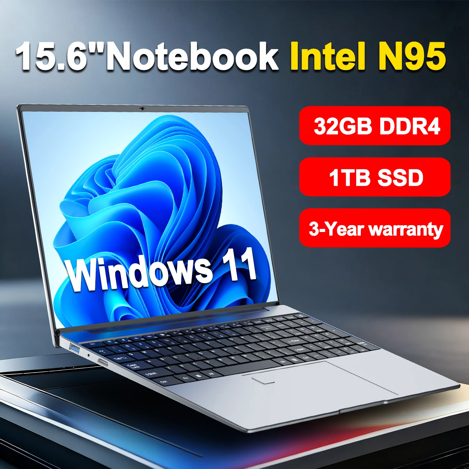 Intel N95 Processor 15.6-inch HD Display Laptop, Windows 11, Lightweight & Portable for Study, Work, and Entertainment