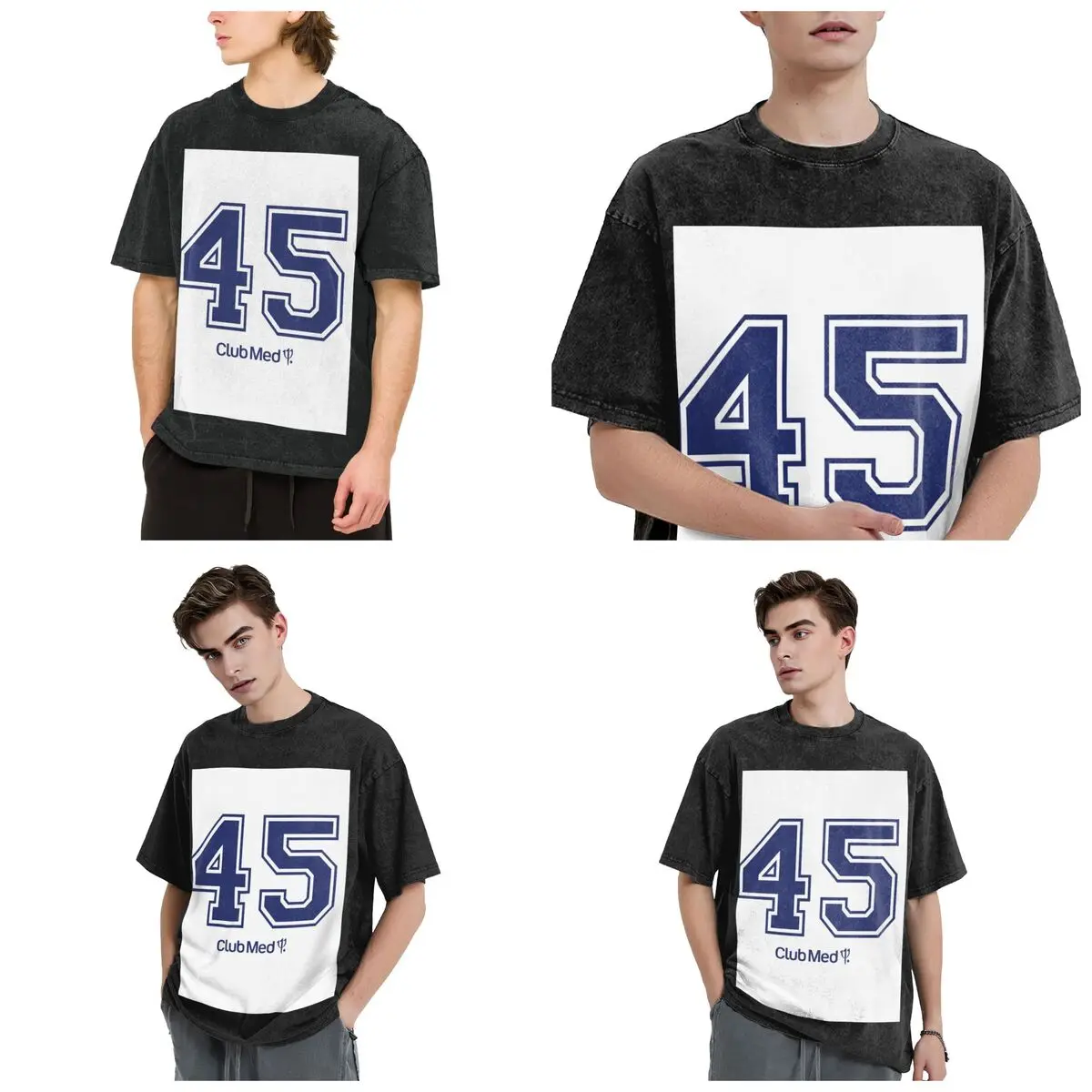 Number 45 Club Med Hip Hop Short Sleeve T-Shirts Washed Tops Tees Streetwear T Shirt Harajuku for Men Women